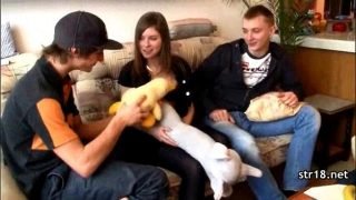 Horny teen couple invating their friends for a four some fun